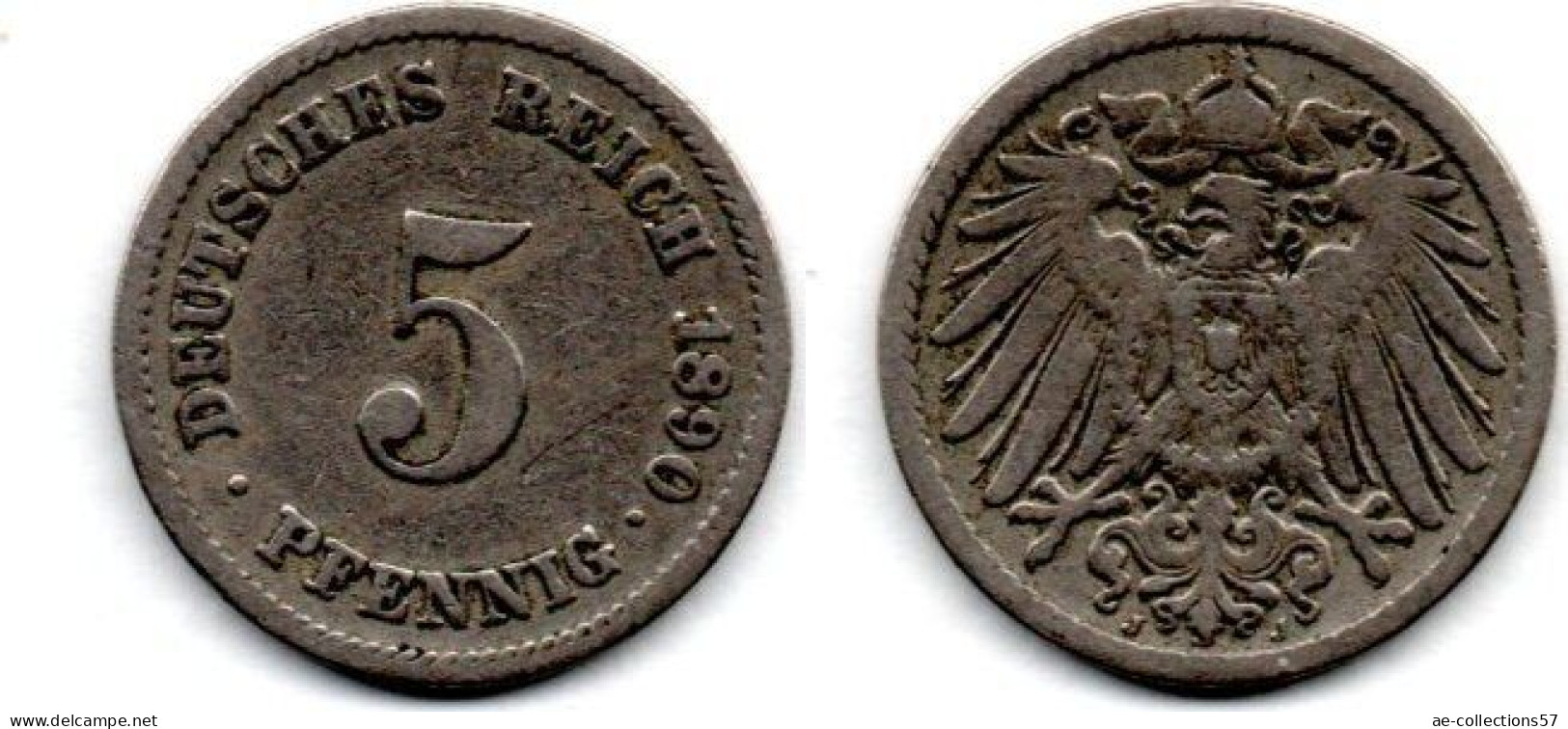MA 24016 / Allemagne - Deutschland - Germany 5 Pfennig 1890 J TB+ - 5 Pfennig