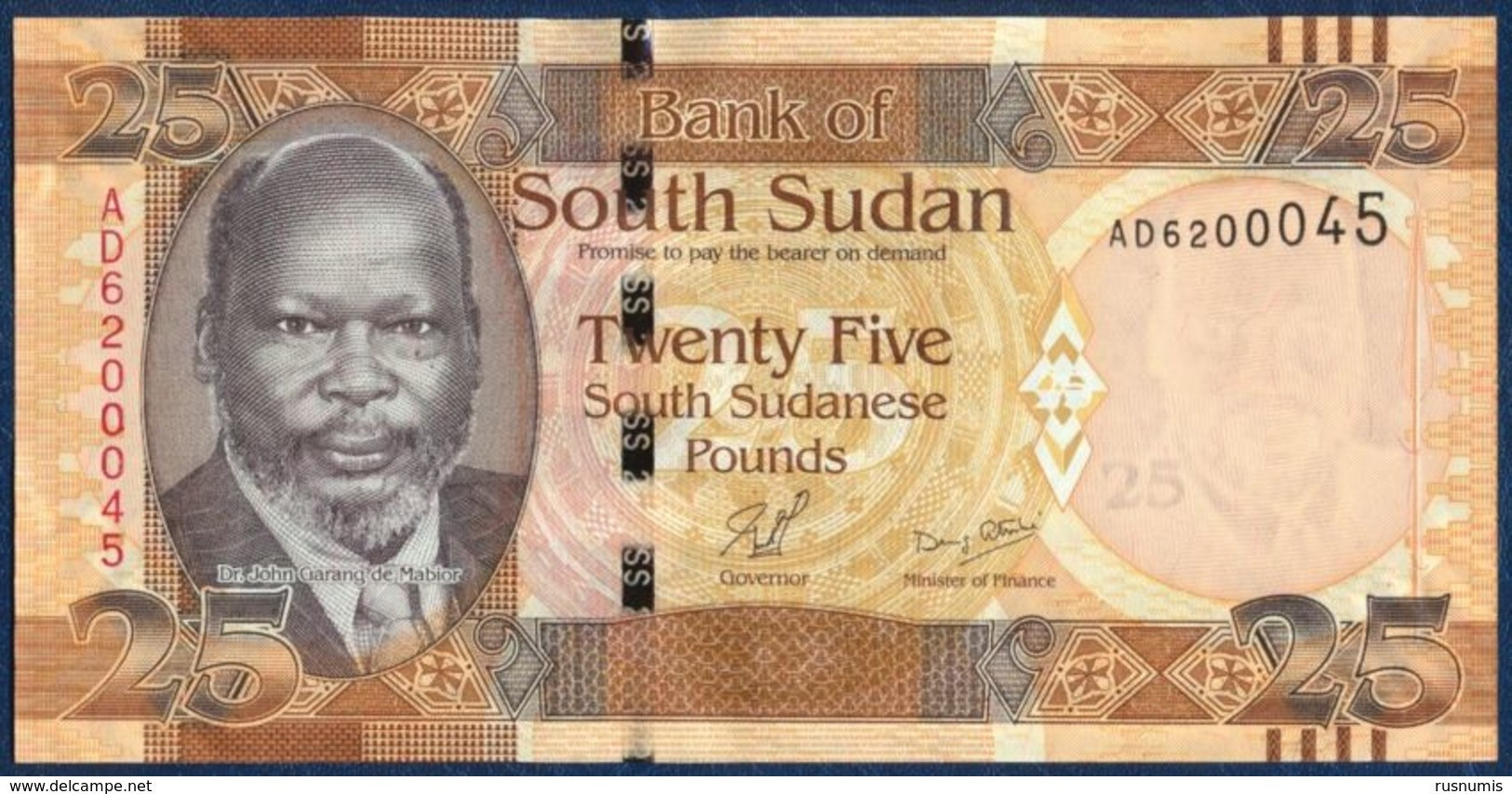 SOUTH SUDAN 25 POUND P-8 Dr. John Garang De Mabior - Africa Wildlife Oryx Antelopes 2011 UNC - Soudan Du Sud