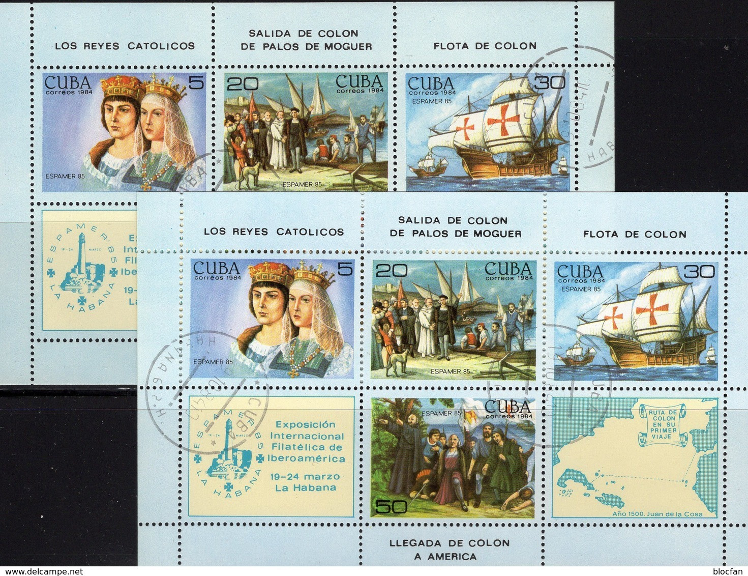 Flotte Cuba Blocks 86 A+C O 13€ Kolumbus Entdeckung Amerika Expo ESPAMER 1985 M/s Hoja Philatelics Blocs Sheets Bf Ships - Sonstige (See)