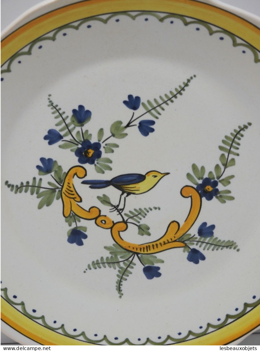 -ASSIETTE DECORATIVE EMILE TESSIER CERAMIQUE MALICORNE OISEAU JAUNE & BLEU   E - Malicorne (FRA)