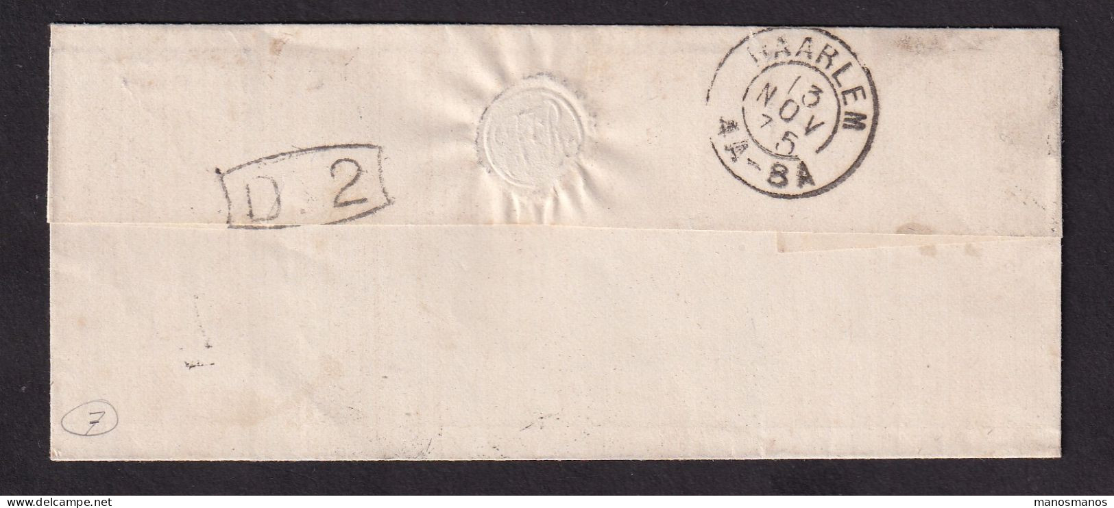 531 DT - Enveloppe TP Wilhelm Cachet Ambulant HAARL.-HELDER 1875,FRANCO, Griffe Non Encadrée CASTRICUM - Spoorwegzegels