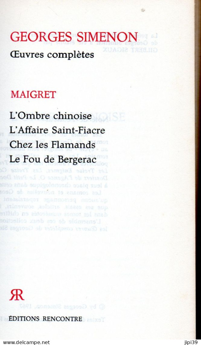 Bradé : L'Ombre Chinoise , L'Affaire Saint-Fiacre , Chez Les Flamands , Le Fou De Bergerac - Simenon