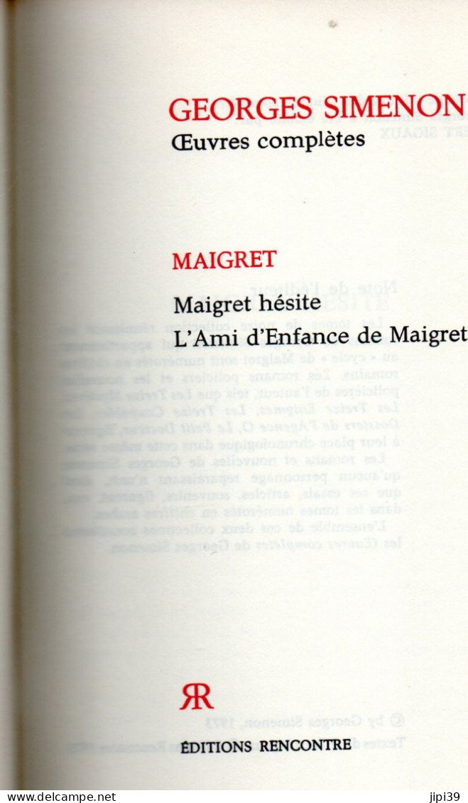 Bradé : Maigret Hésite , L'Ami D'Enfance De Maigret - Simenon