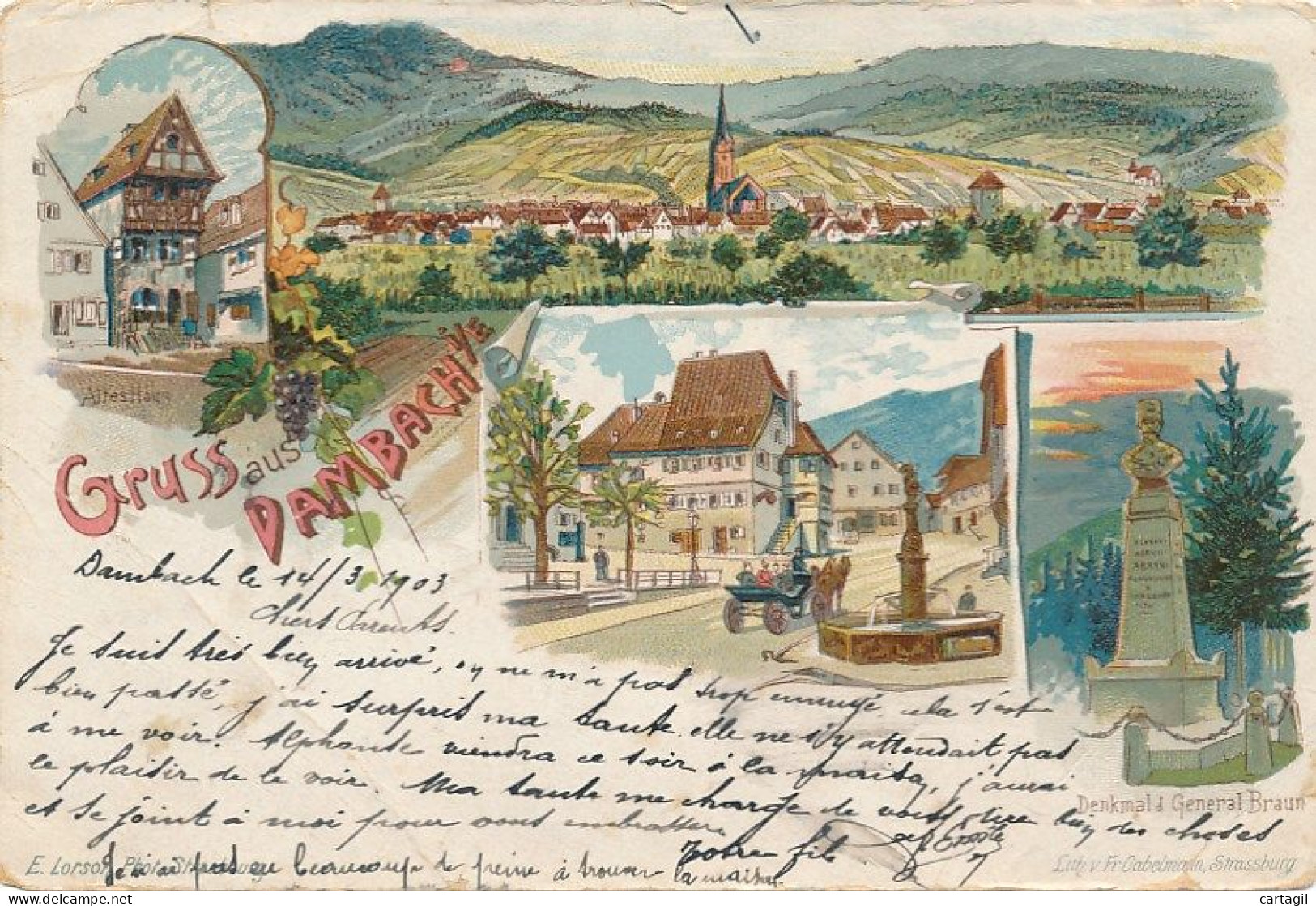 CPA (Gruss Litho  Multivues Précurseur 1903) -25039 -67 -Dambach  Dont Denkmal Braun-Envoi Gratuit - Dambach-la-ville