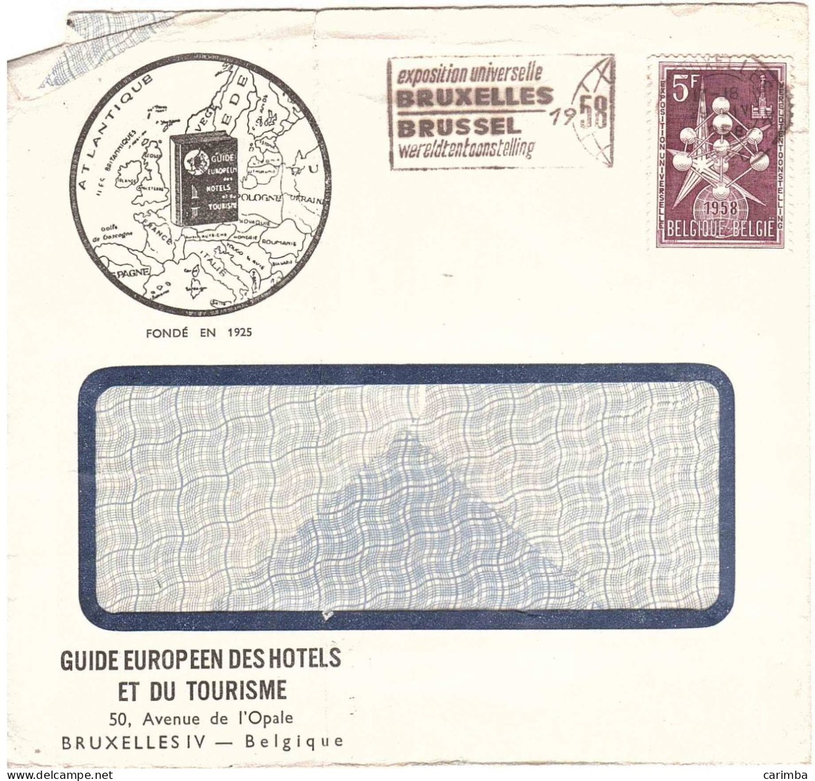 1958 EXPOSITION UNIVERSELLE BRUXELLES ANNULLO TARGHETTA LETTERA PER ITALIA - Flammes