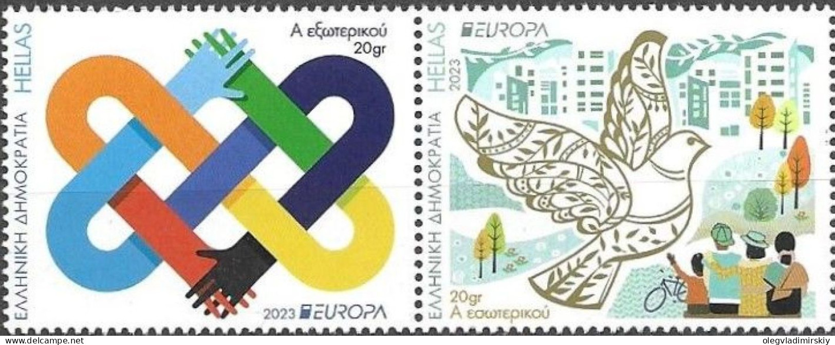 Greece Griechenland Grèce 2023 Europa CEPT Peace Set Of 2 Stamps In Strip Type I Mint - Ungebraucht