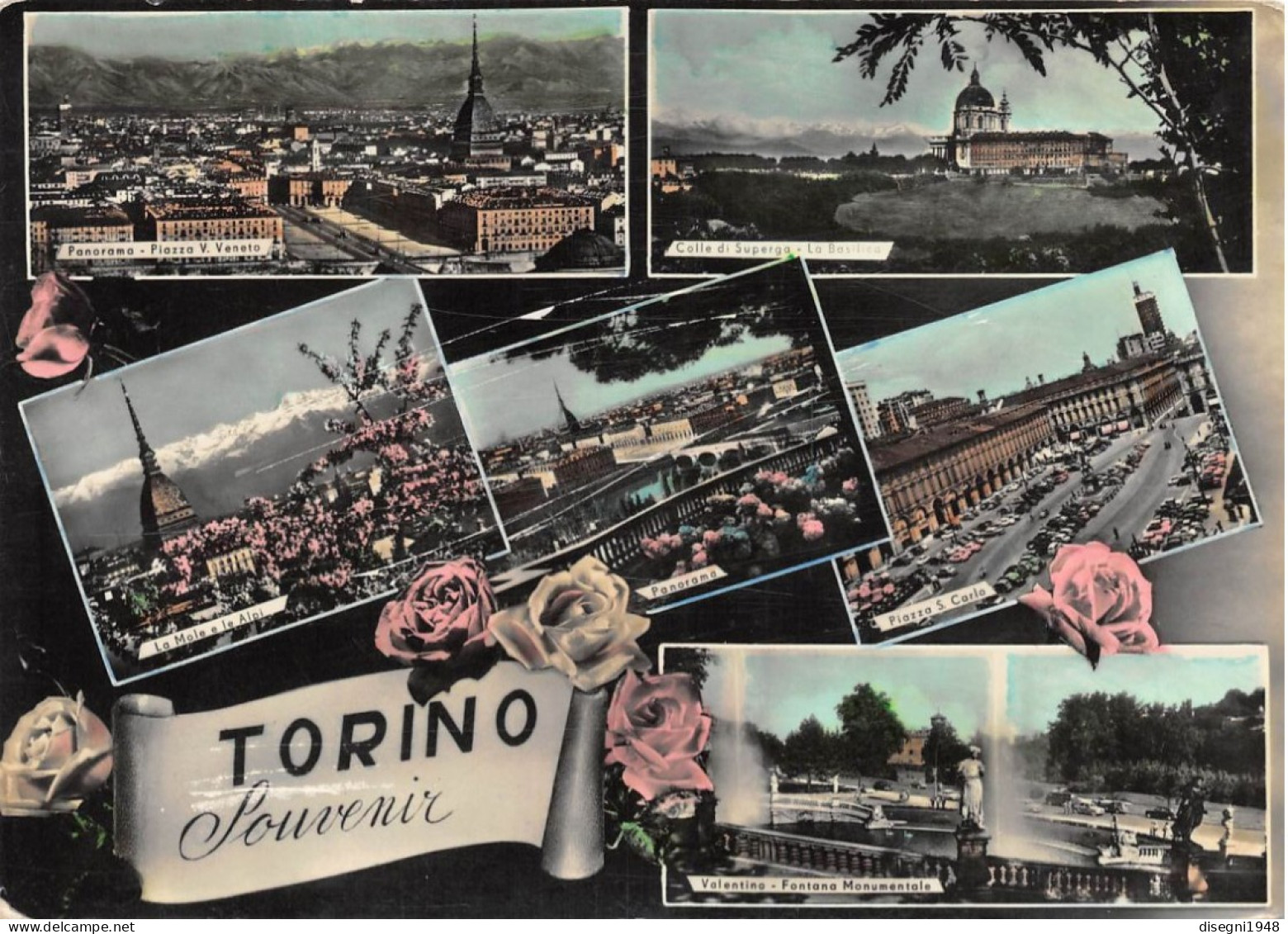 12247 "TORINO SOUVENIR - 7 VEDUTINE " CART. ORIG. SPEDITA 1955 - Multi-vues, Vues Panoramiques