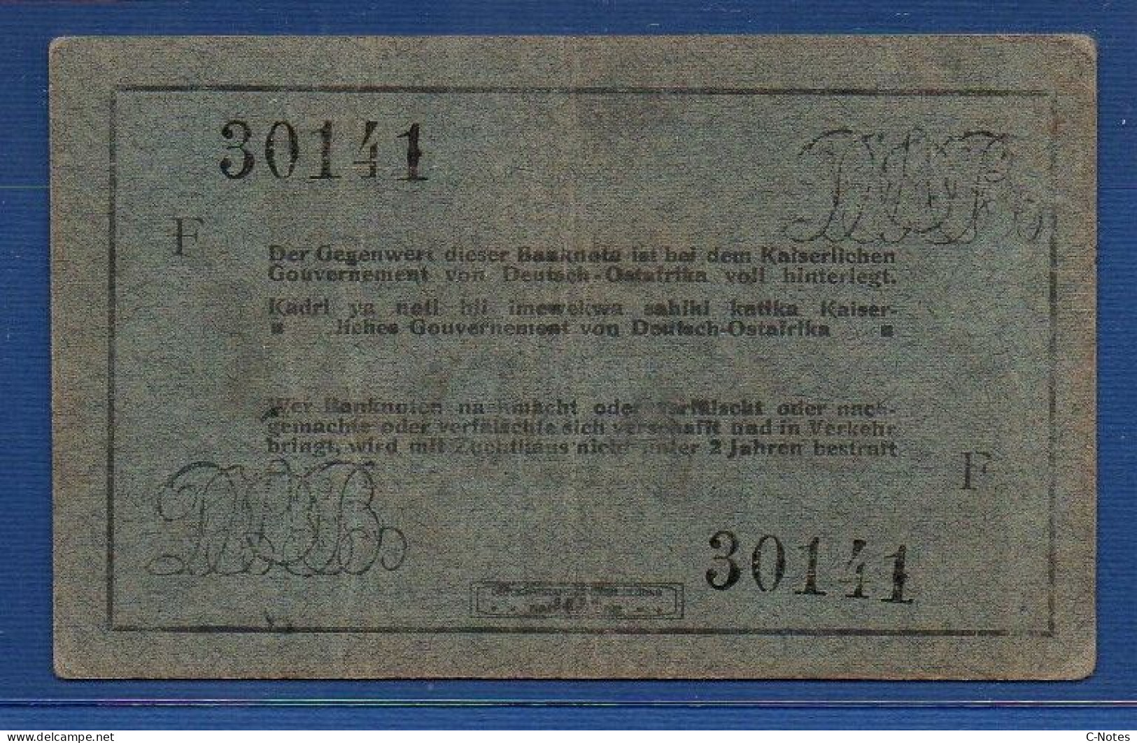 GERMAN EAST AFRICA - P.36 – 5 Rupien 01.02.1916 VF+, S/n F 30141 - Deutsch-Ostafrikanische Bank