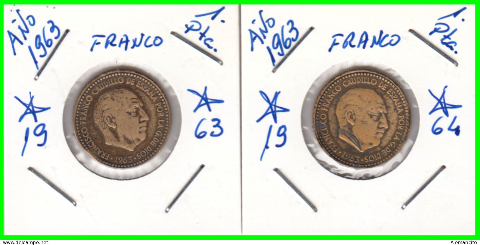 ESPAÑA ( EUROPA ) 2 MONEDAS DE 1 PESETA AÑO 1963 DIFERENTES AÑOS DEL CAUDILLO DE ESPAÑA GENERAL FRANCO - 1 Peseta