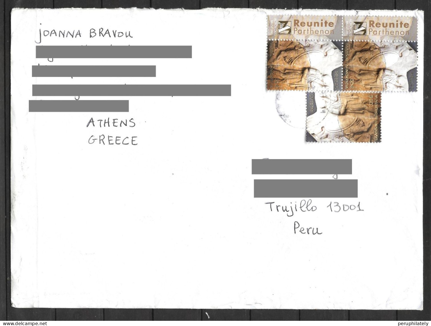 Greece Cover With 2022 The Parthenon Marbles Stamps Sent To Peru - Used Stamps