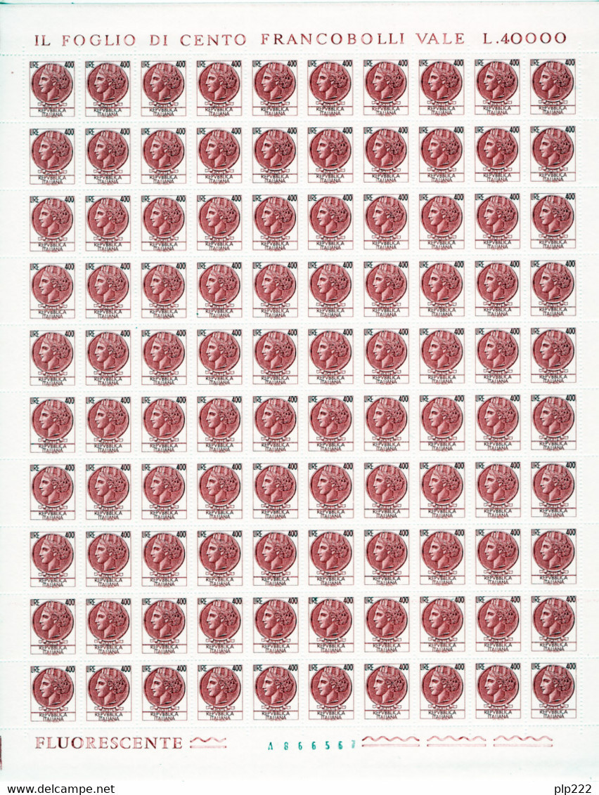 Italia Repubblica 1976 Siracusana 400 £ Foglio Da 100 **/MNH VF - Feuilles Complètes