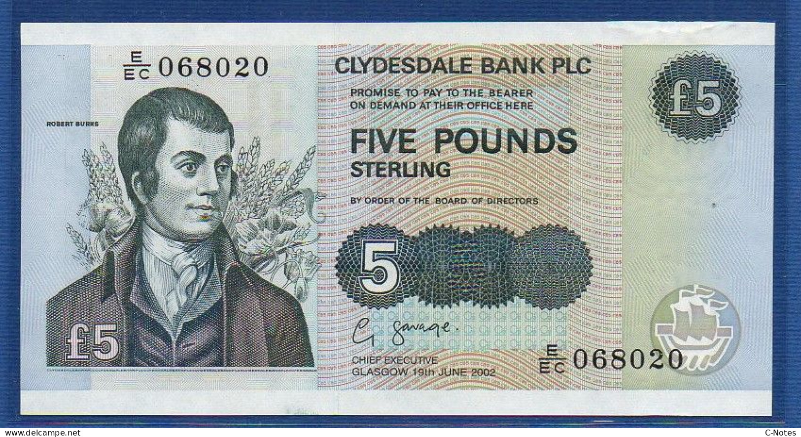 SCOTLAND - P.218d – 5 POUNDS 2002 UNC-, S/n E/EC 068020 - 5 Pounds