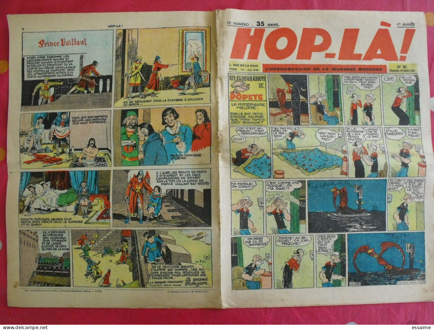 Hop-Là ! N° 31 De 1938. Popeye, Prince Vaillant (Foster), Mandrake, Marc Orian, Diane, Patrouille Aigles. à Redécouvrir - Autres & Non Classés