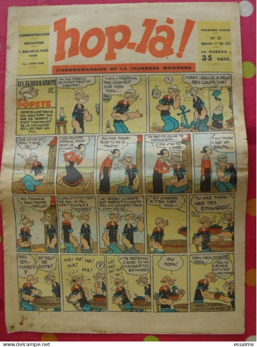 Hop-Là ! N° 21 De 1938. Popeye, Prince Vaillant (Foster), Mandrake, Marc Orian, Diane, Patrouille Aigles. à Redécouvrir - Autres & Non Classés