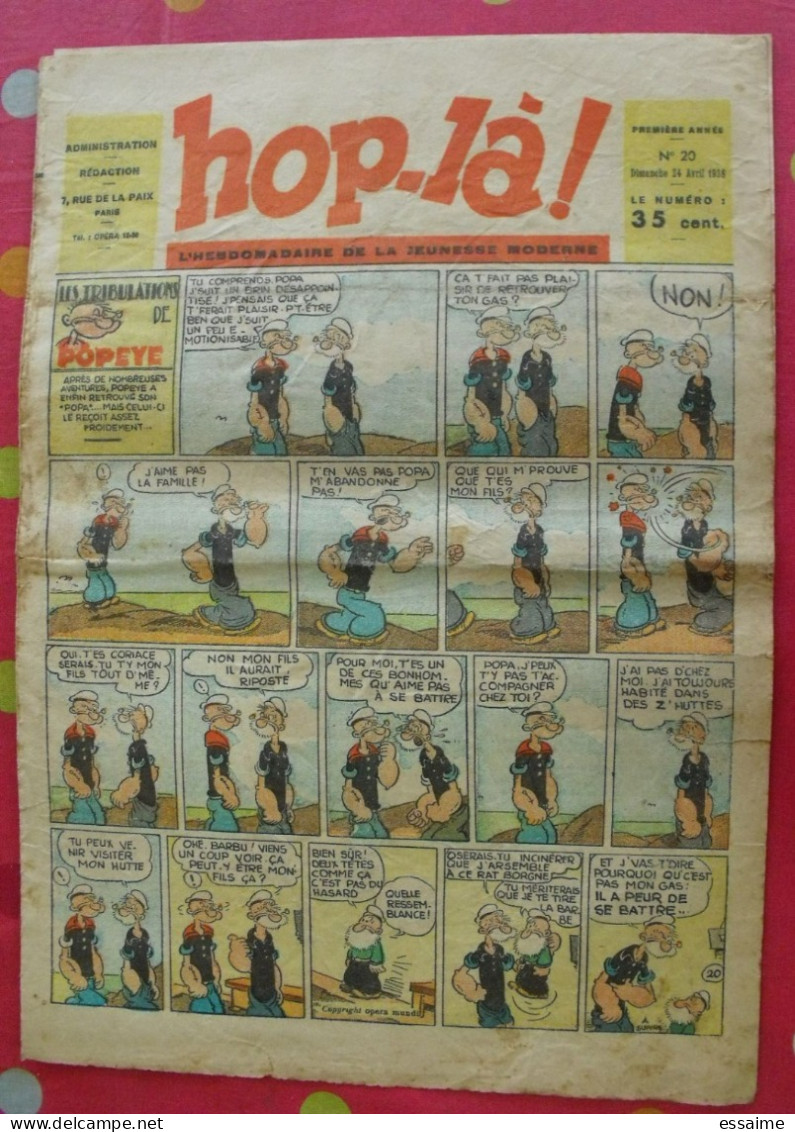 Hop-Là ! n° 20 de 1938. Popeye, Prince Vaillant (Foster), Mandrake, Marc Orian, Diane, patrouille Aigles. à redécouvrir