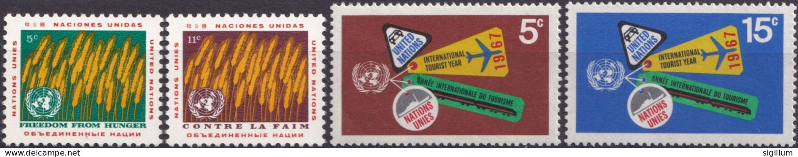 ONU NAZIONI UNITE NEW YORK 1963/67 LOTTA CONTRO LA FAME + ANNO DEL TURISMO- 2 SERIE COMPLETE NUOVE MNH** - Neufs