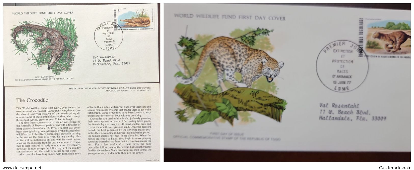 O) 1977 TOGO, WWF, ENDANGERED WILDLIFE, NILE CROCODILE, LEOPARD, FDC XF - Togo (1960-...)