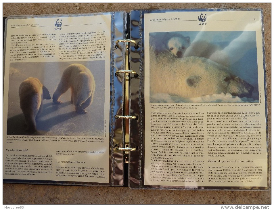 ALBUM CLASSEUR WWF CONTENANT 6 ANIMAUX DANS FEUILLET + TIMBRES NEUFS + PHOTOS + ENV 1ER JOUR TOUT EST SCANNE