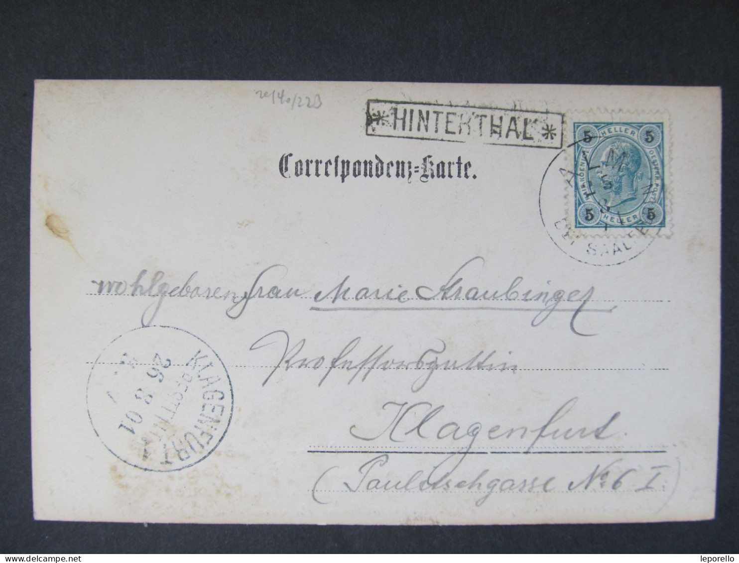 AK HINTERTHAL B. Maria Alm Am Steinernen Meer Postablage 1901 //// D*56573 - Maria Alm