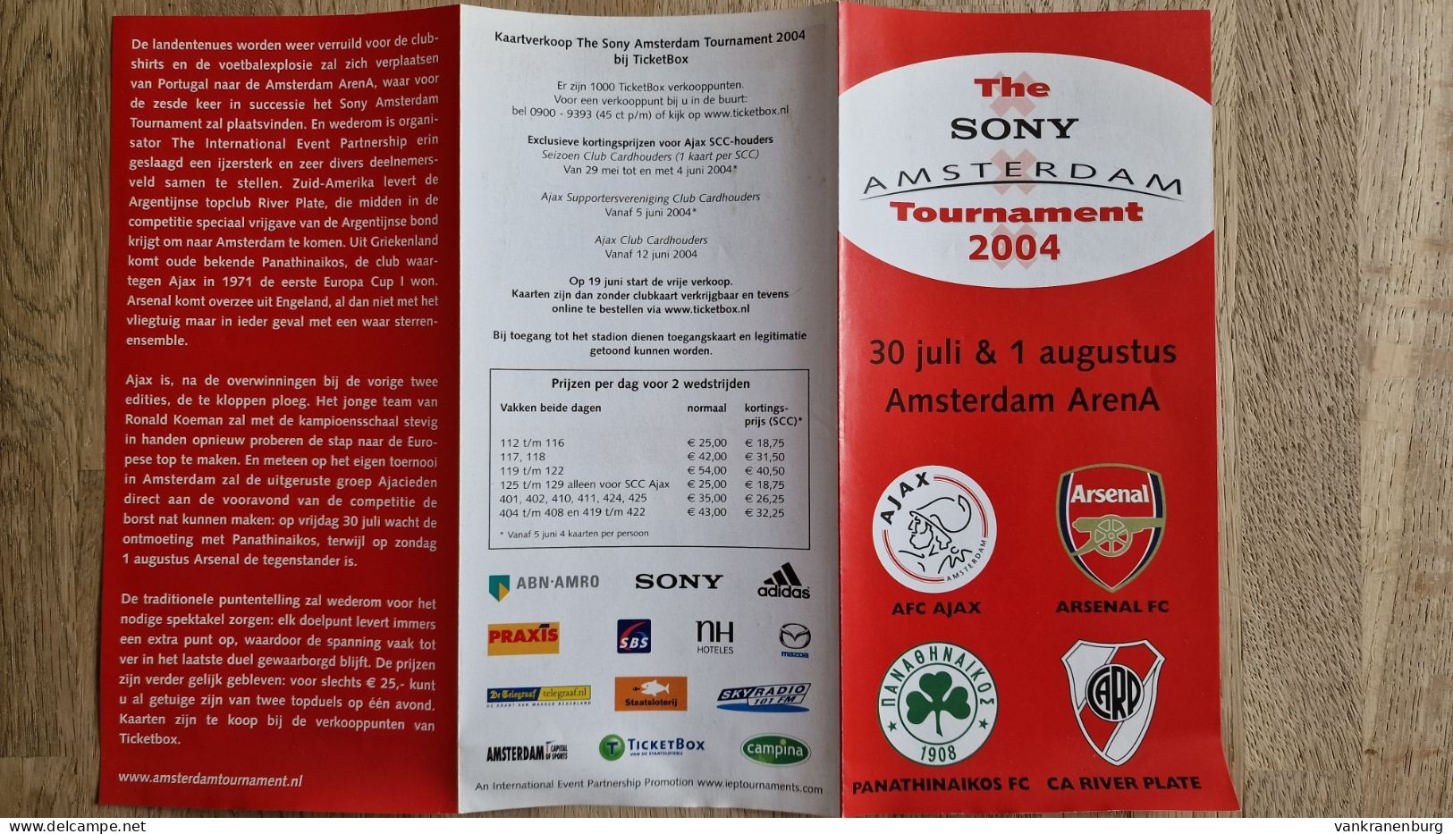 Programme Amsterdam Tournament - 2004 - Jupiler League - Programm - Football - Ajax Arsenal River Plate Panathinaikos - Libros