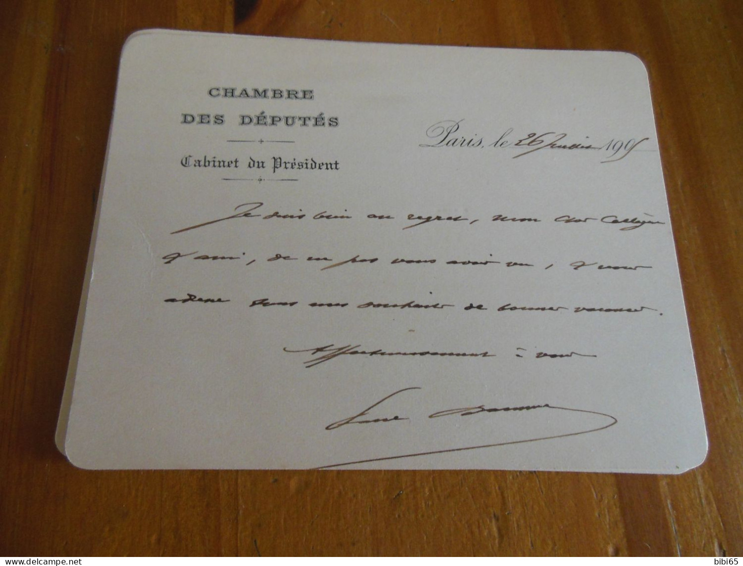 CHAMBRE DES DEPUTES CABINET DU PRESIDENT PAUL DOUMER CARTON AUTOGRAPHE TRES BEAU - Politisch Und Militärisch