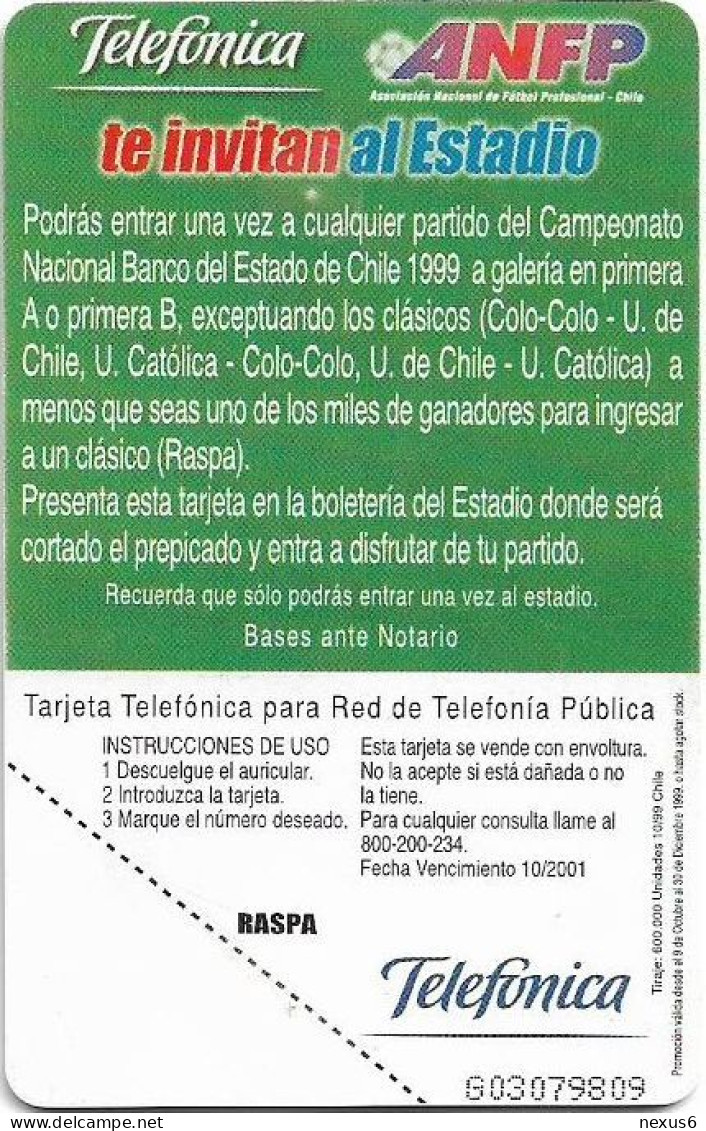 Chile - Telefónica - ANFP Football, (No Sticker At Corner Of Reverse) Gem1B Not Symm. Red, 10.1999, 2.000Cp$, Used - Cile