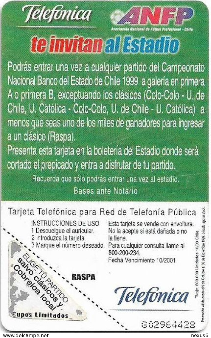 Chile - Telefónica - ANFP Football, (With Sticker At Corner Of Rev) Gem1B Not Symm. White/Gold, 10.1999, 2.000Cp$, Used - Cile