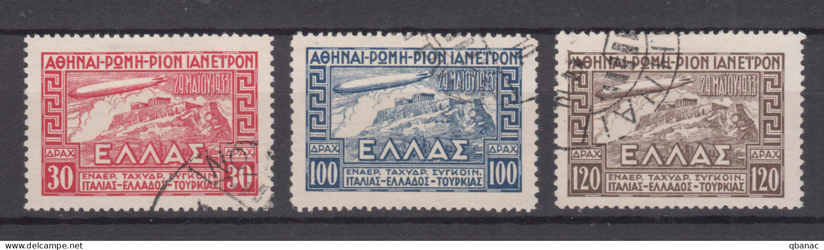 Greece Airmail Zeppelin 1933 Mi#362-364 Used - Used Stamps