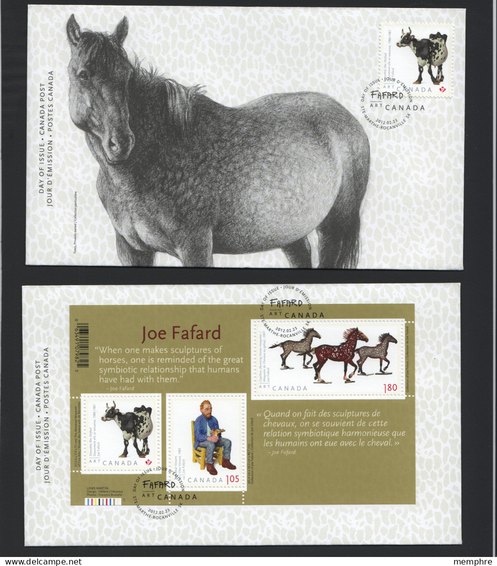 2012  Joe Fafard, Sculptor  Single And Souvenir Sheet Of 3 Different, Set Of 2 FDCs  Sc 2522-3 - 2011-...