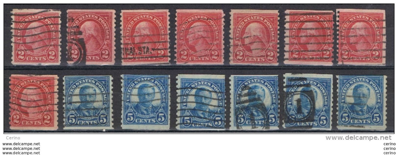 U.S.A.:  1923/26  ORDINARY  SERIES  -  LOT  14  USED  STAMPS  -  P. 10  VERTICAL  -  YV/TELL. 229 C + 232 A - Rollenmarken