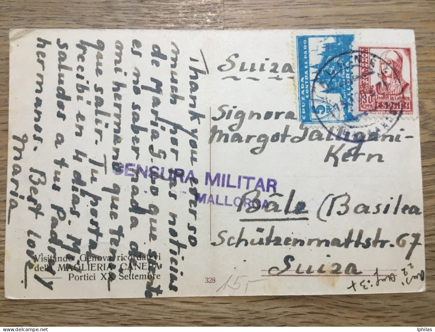 Spanien Bürgerkrieg Zensur In Die Schweiz Mallorca - Lettres & Documents