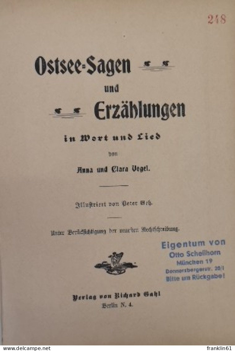 Ostsee-Sagen Und Erzählungen In Wort Und Lied. - Contes & Légendes