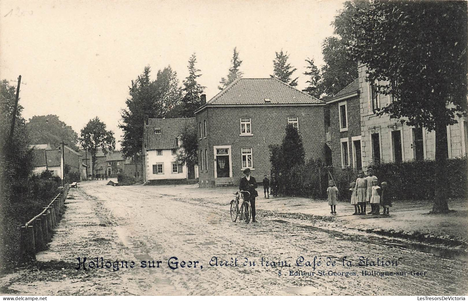 Belgique - Hologne Sur Geer - Arrêt Du Tram - Café De La Station - Animé- Carte Postale Ancienne - Geer