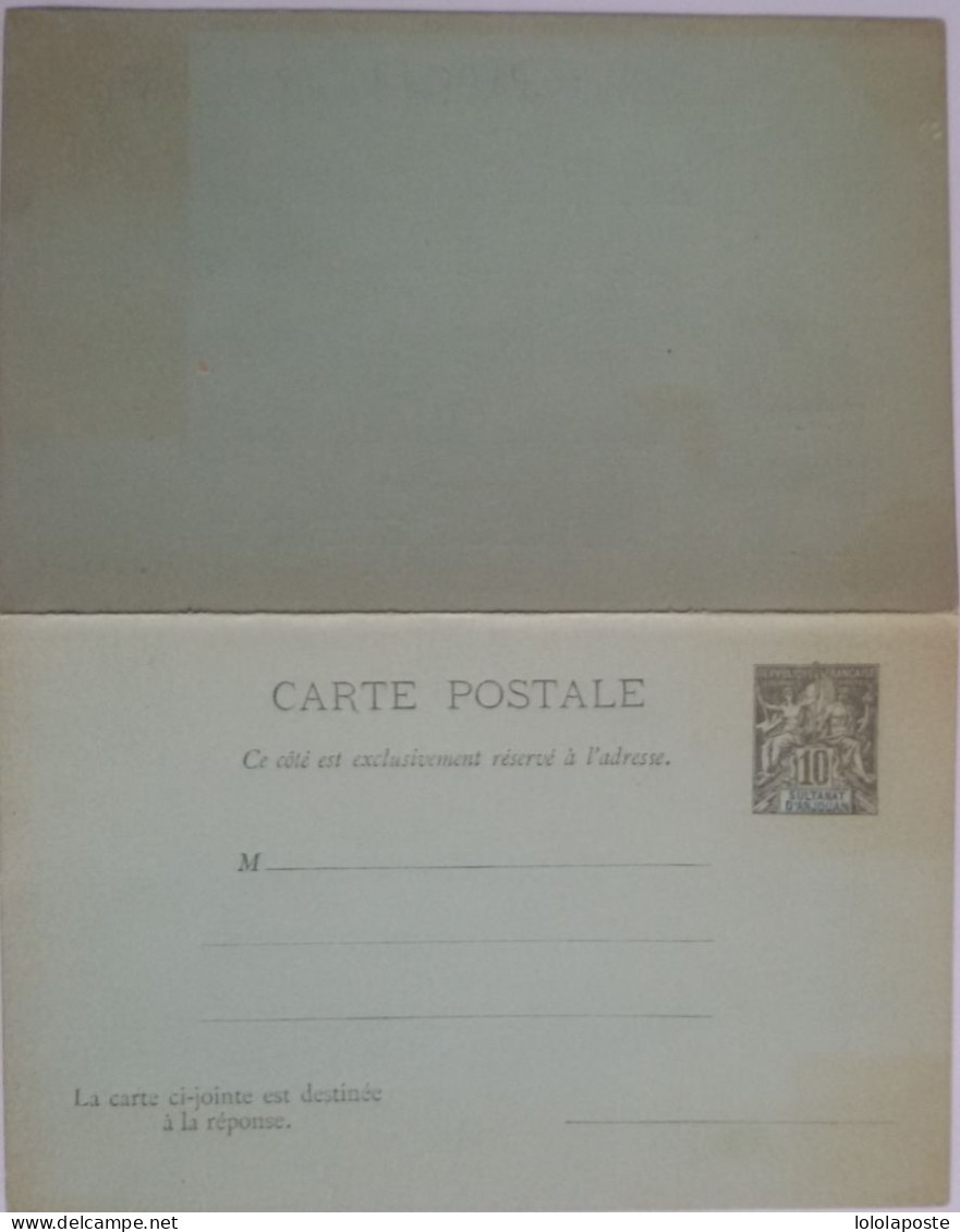 ANJOUAN - Entier (carte Postale Avec Réponse) Du 10c Gris Neuf - Lettres & Documents