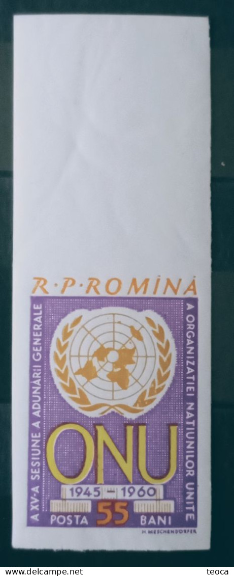 Stamps Errors Romania 1961 Mi 2039 B, Print Line Cutting The Letters "i" And "r" In ADUNARII, Imperfect ONU - Plaatfouten En Curiosa