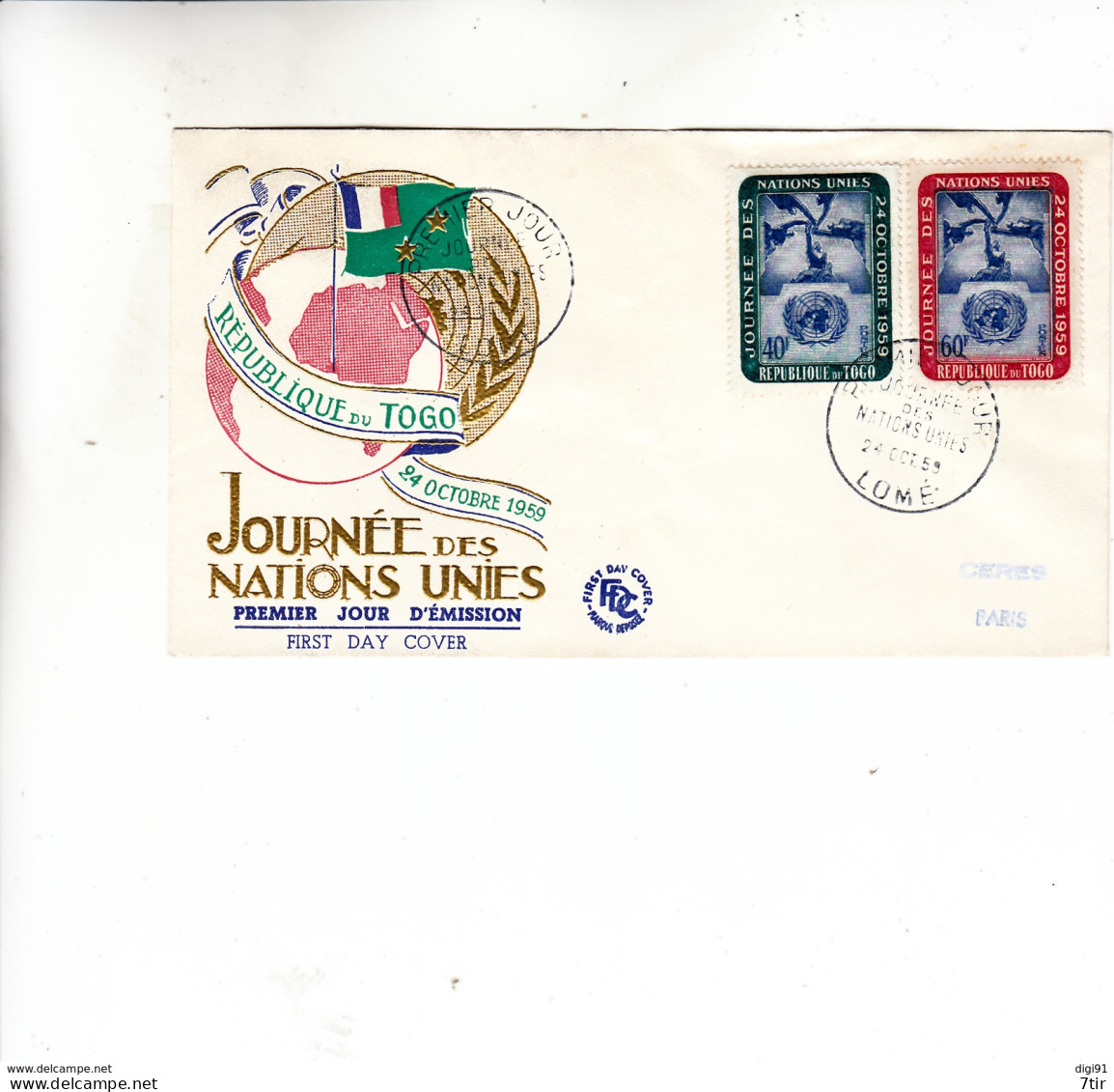 FIRST DAY OF ISSUE 1959 JOURNEE NATION UNIES - Togo (1960-...)