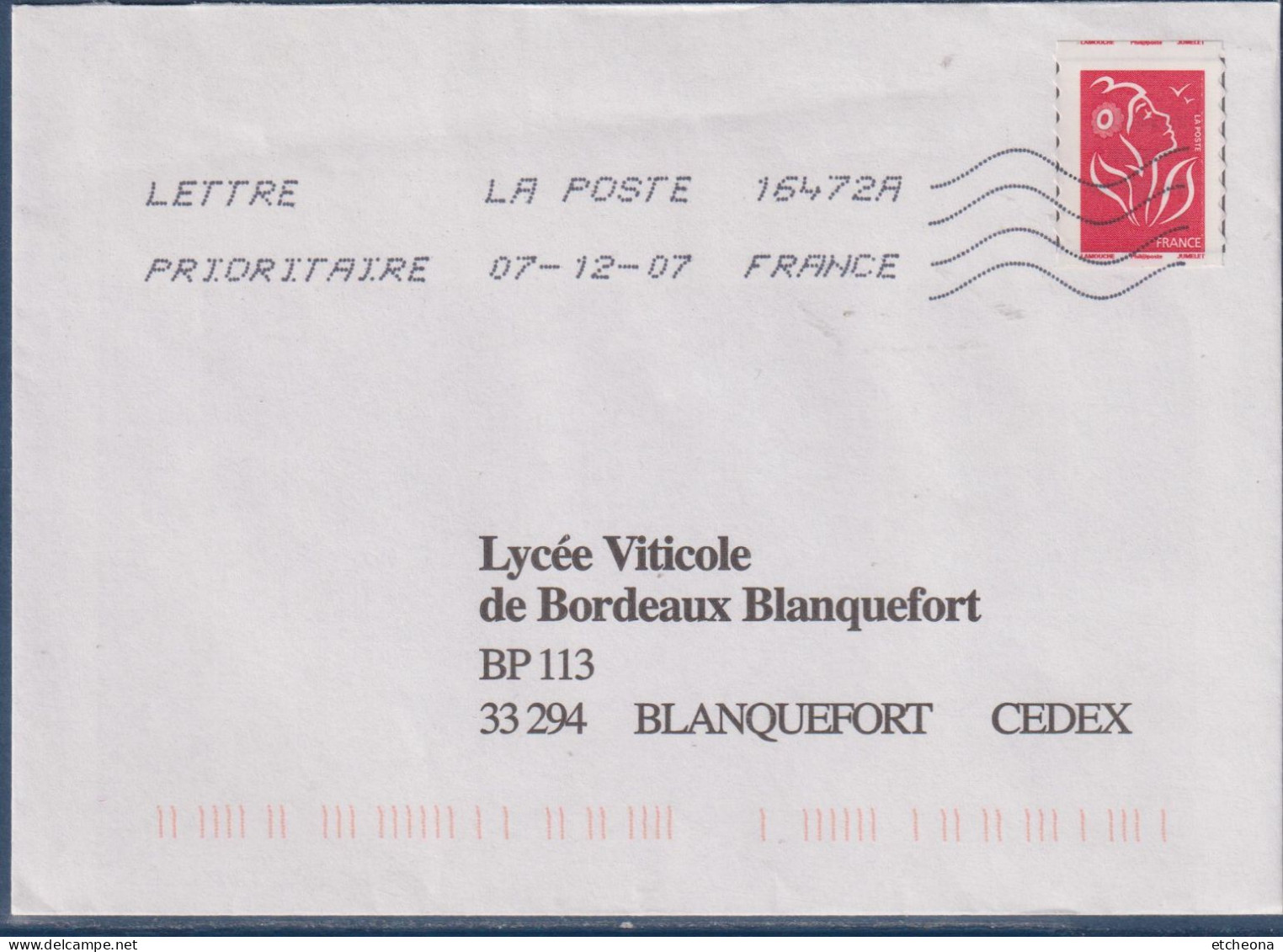 Enveloppe Avec Timbre Lamouche 49b Légende Phil@poste Mauvaise Découpe Verticale (ex 3744A) Le 07.12.07 - Covers & Documents