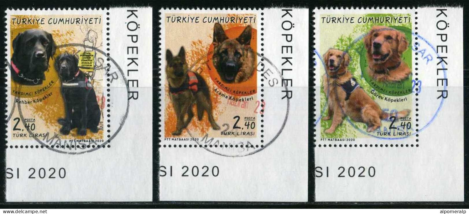 Türkiye 2020 Mi 4565-4567 Service Dogs, German Shepherd, Golden Retriever, Assistance Dog - Used Stamps