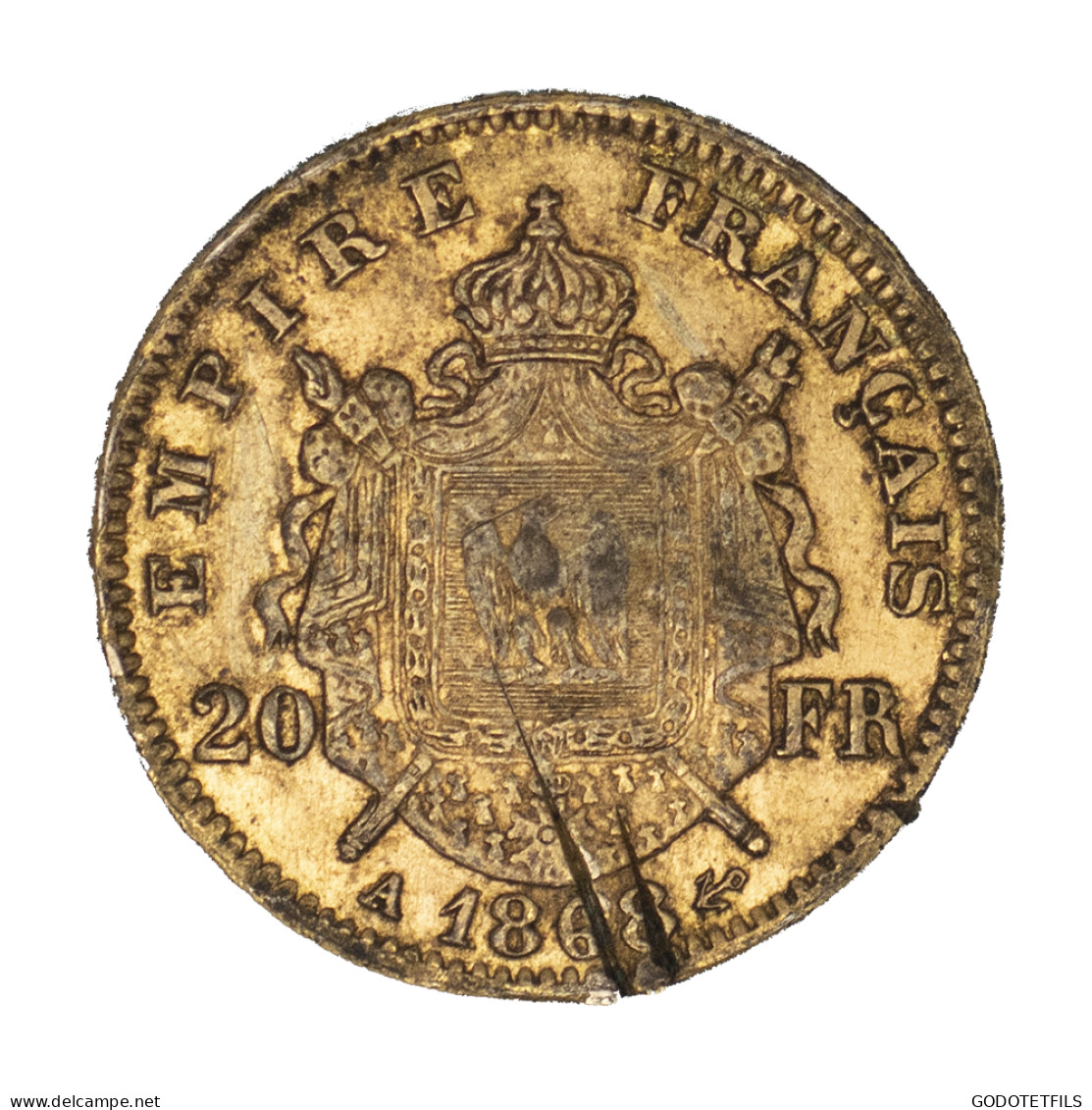 Fausse 20 Francs En Platine Doré Napoléon III 1868 Paris - Abarten Und Kuriositäten