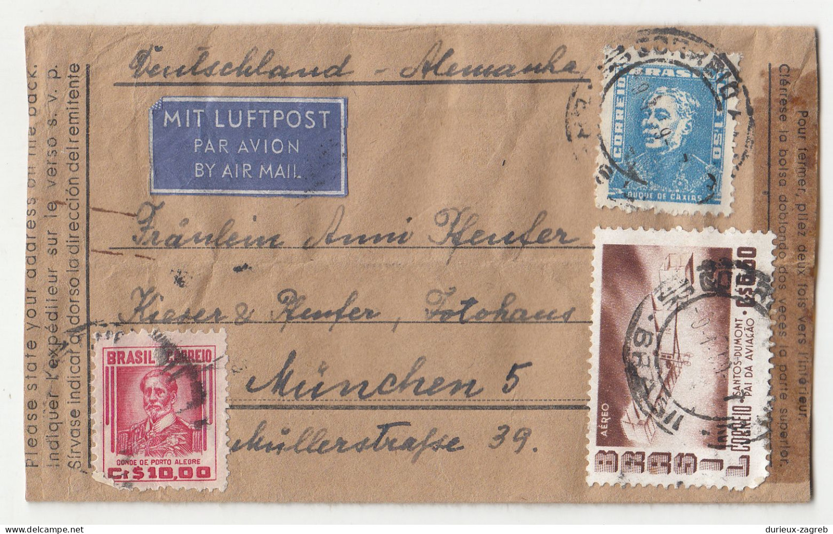 Brazil Newspaper Wrapper Posted 195? To Germany B230801 - Briefe U. Dokumente