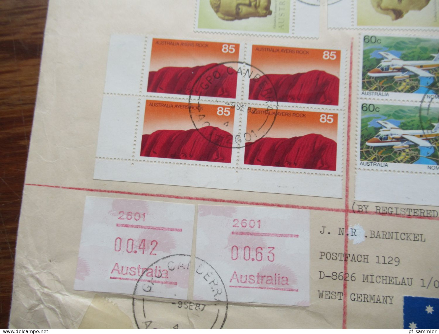 Australien 1987 Reko Registered Letter Canberra GPO Nach 8626 Michelau Oberfranken Motivmarken / Eckrand - Storia Postale