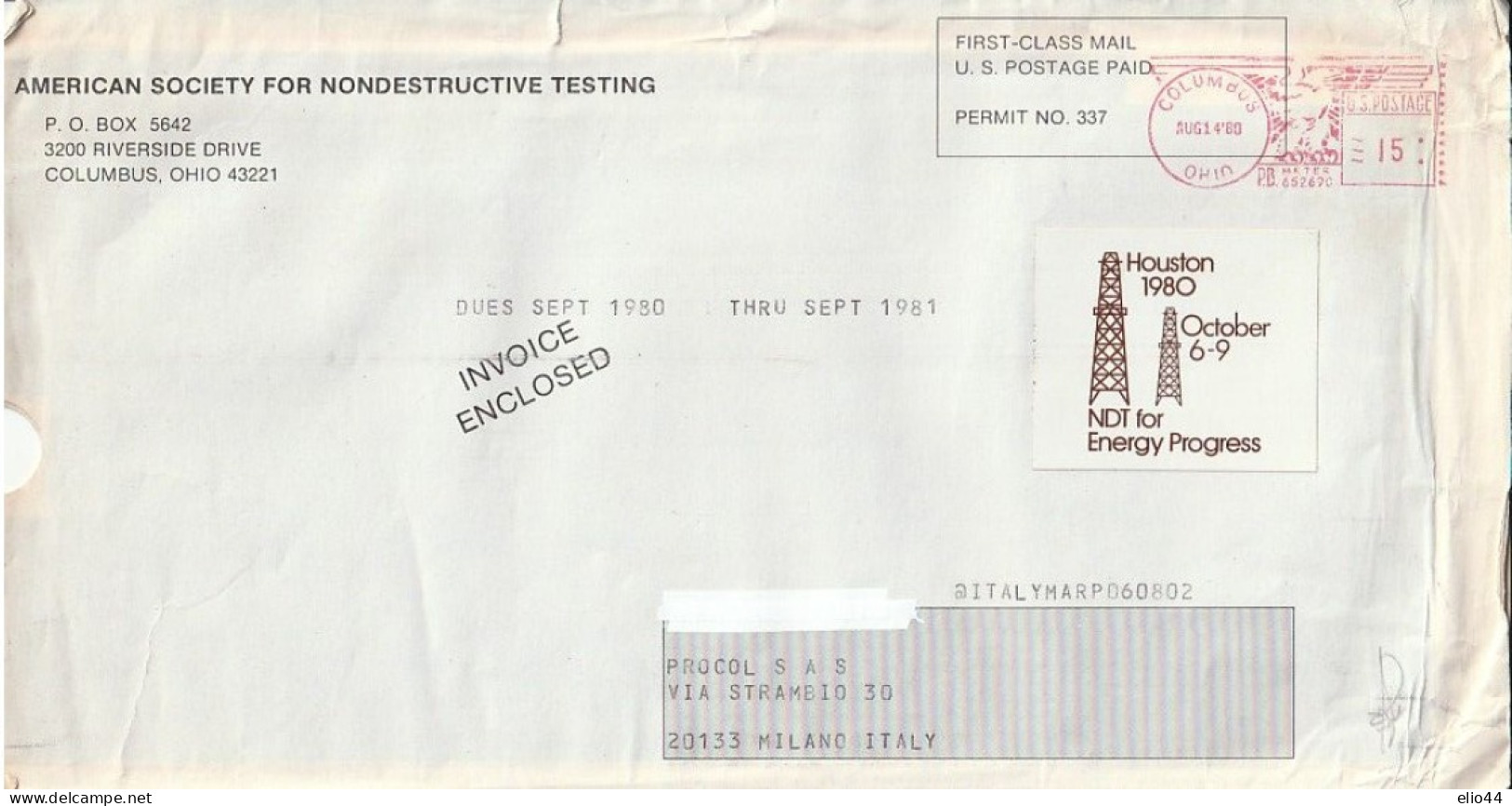 Affrancature Meccaniche Rosse (EMA) - USA -Columbus (OHIO)1980 - American Society For Nondestructive Testing - - Brieven En Documenten