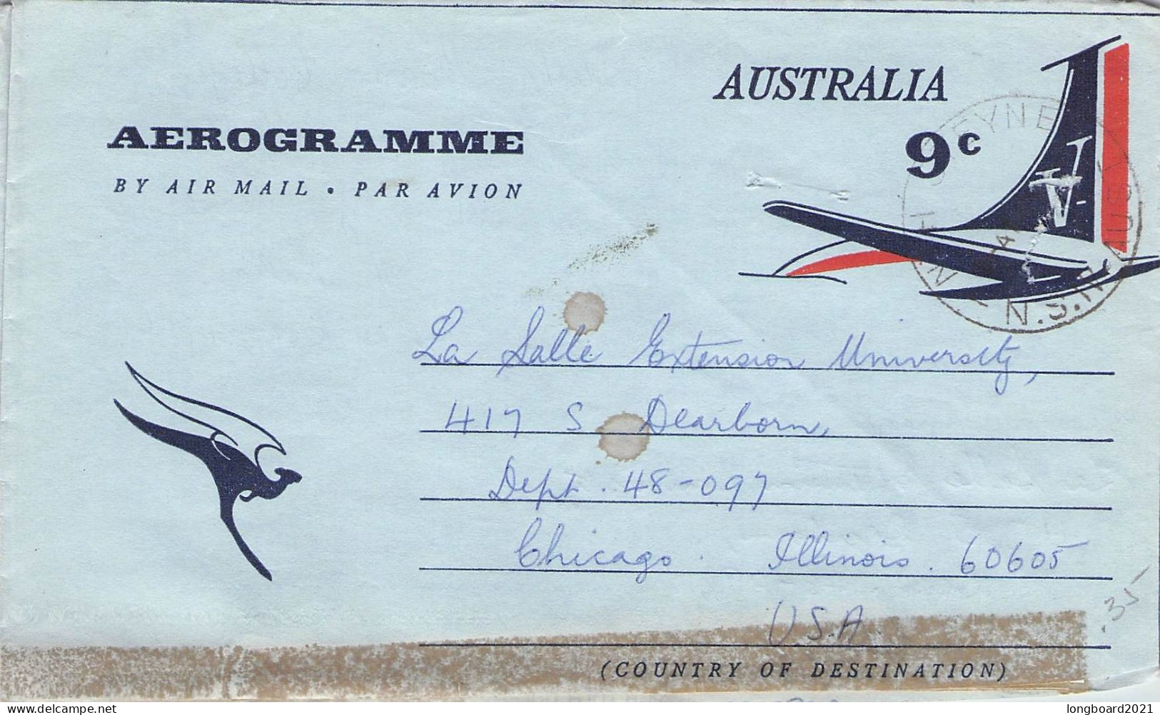 AUSTRALIA - AEROGRAMME 9c 1967 - USA / *1129 - Luchtpostbladen