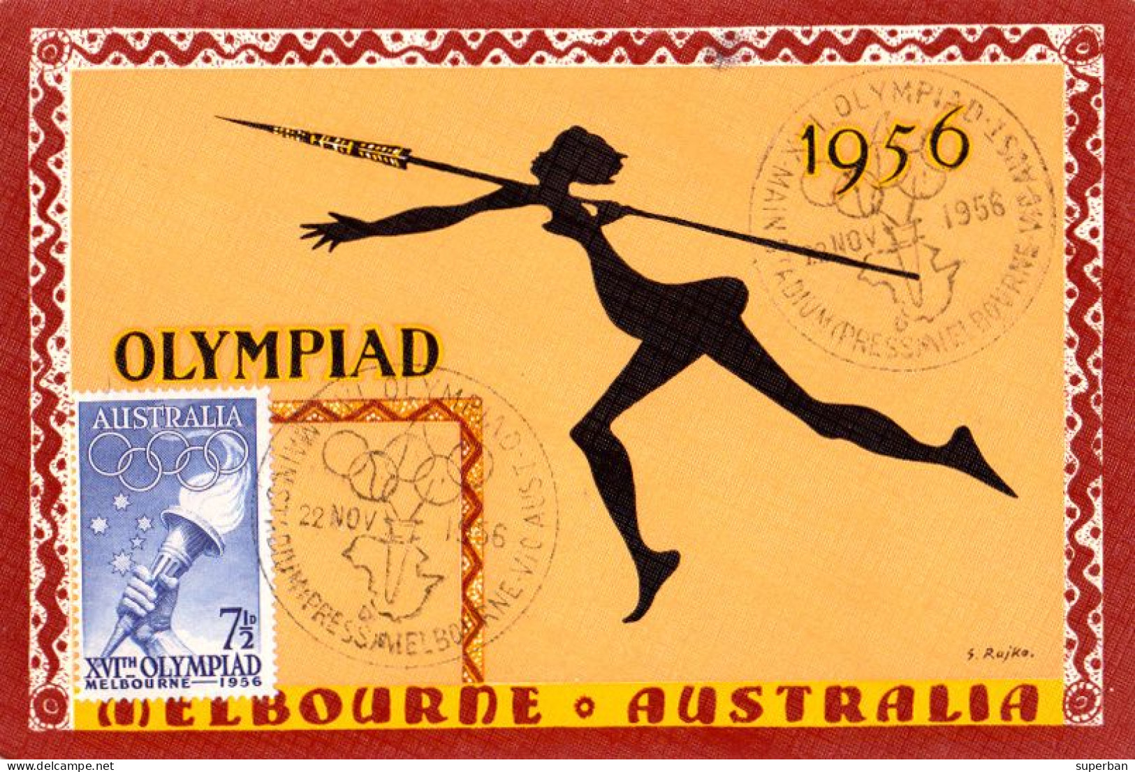 CARTE MAXIMUM / MAXIMUM CARD : XVI OLYMPIAD - MELBOURNE 1956 - ARTIST SIGNED : J. RAJKO (al940) - Ete 1956: Melbourne