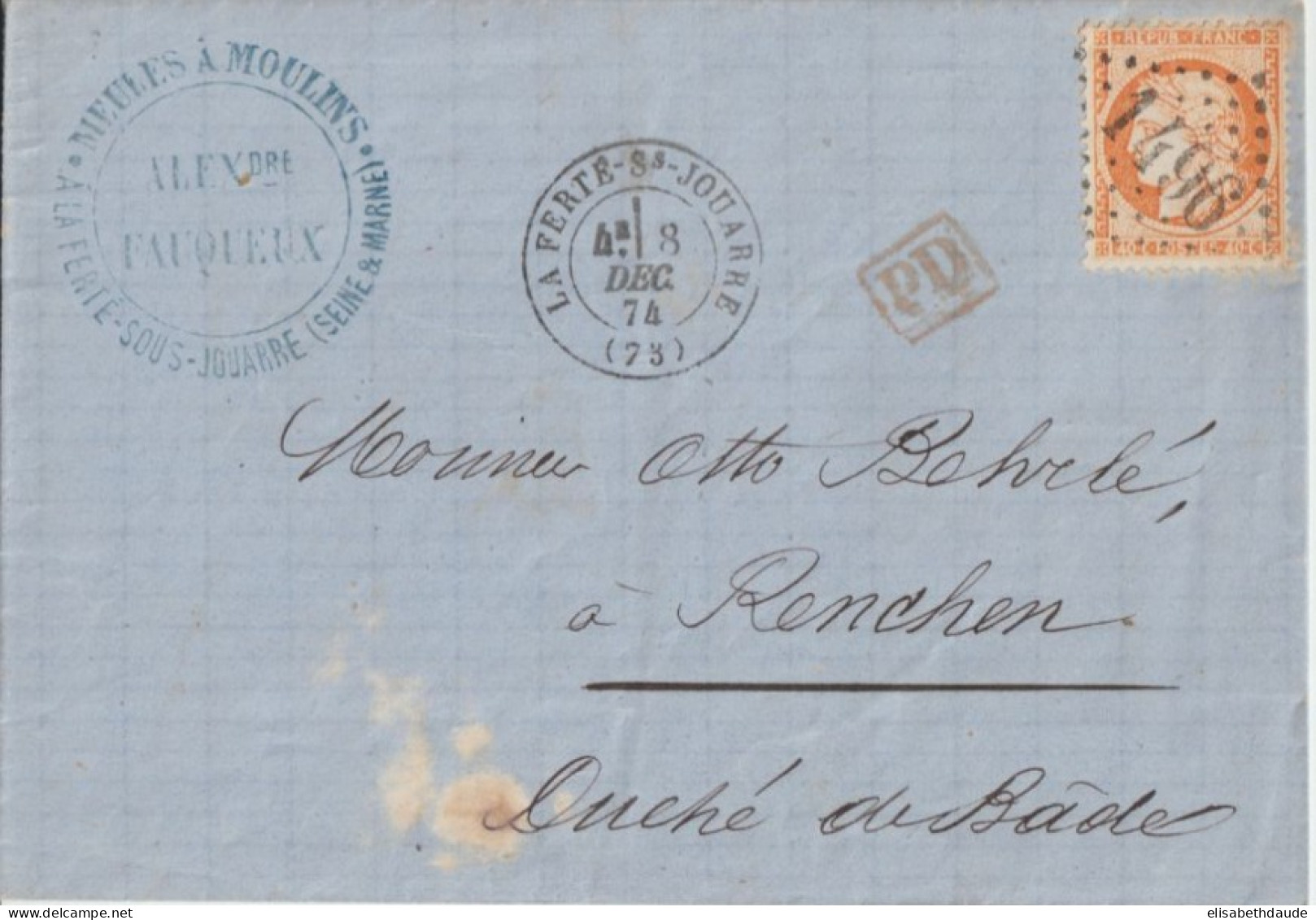 1874 - SIEGE TARIF 40c ! - LETTRE De LA FERTE SOUS JOUARRE (SEINE ET MARNE) => RENCHEN (PAYS DE BADE) ! - 1870 Assedio Di Parigi