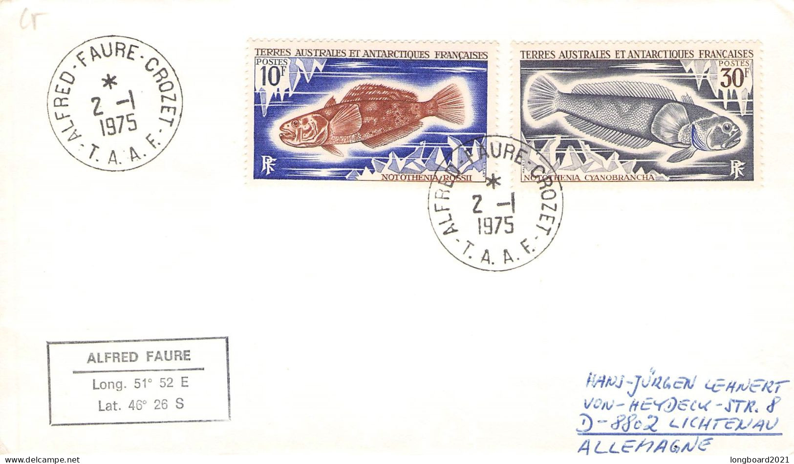 TAAF - LETTER 1975 ALFRED-FAURE - DE Mi 61, 64 / *1153 - Cartas & Documentos