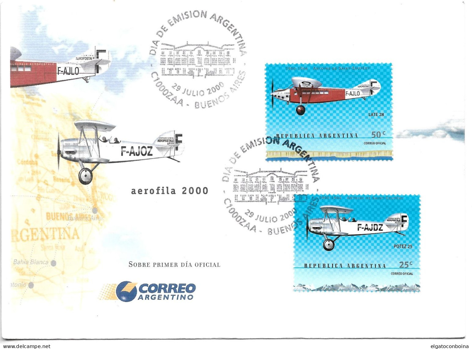 ARGENTINA 2000 AEROFILA EXHIBITION AVIATION FIRST DAY COVER FDC - Gebruikt