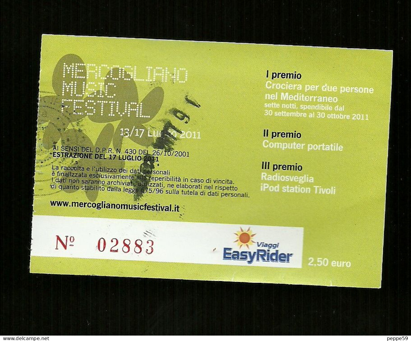 Biglietto Di Ingresso - Mercogliano Musical Festival 2011 ( Avellino ) - Tickets De Concerts