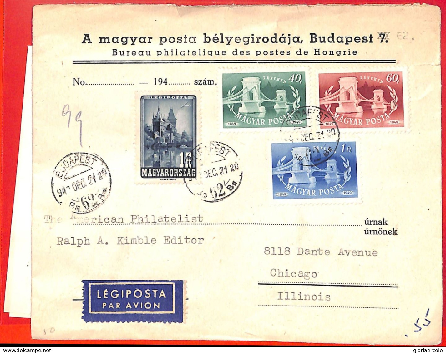 Aa2055 - HUNGARY - Postal History - COVER To USA, With PROOF STAMP 1949 Stalin - Briefe U. Dokumente