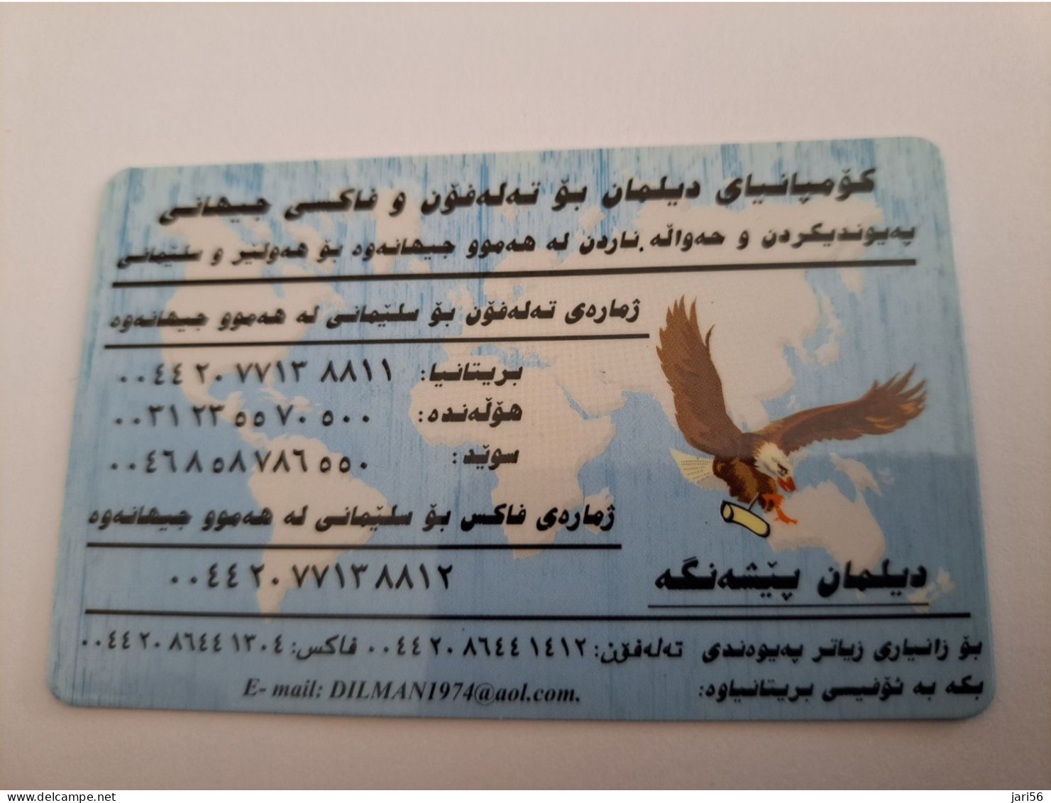 TURKEY/ KURDISTAN  DILMAN IS THE BEST/ EAGLE/ BLUE  /  ARABIC LETTERING/      NICE OLDER  PREPAID  CARD    **14390** - Turkije